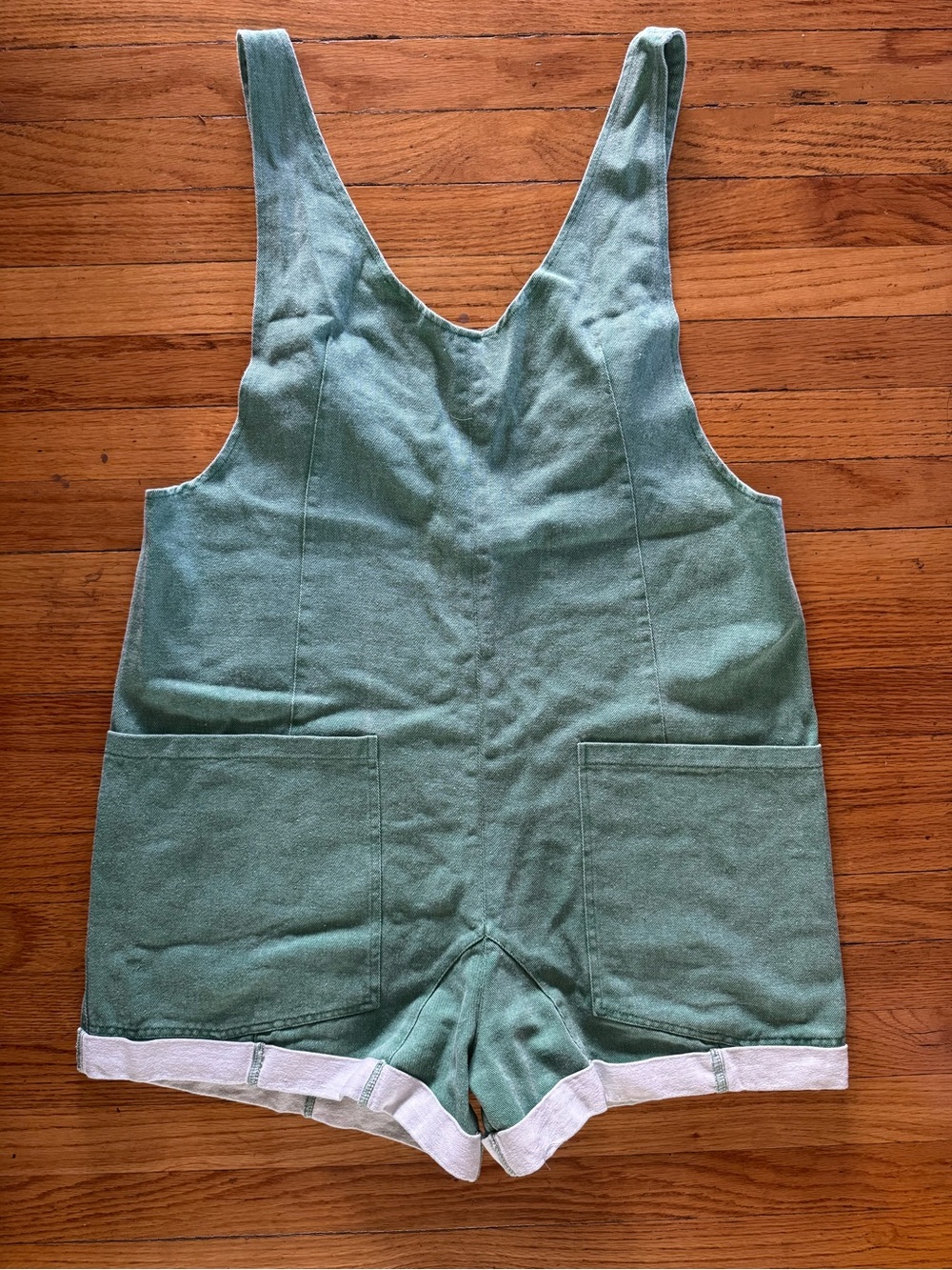 NWOT Green Denim Shortalls Romper
